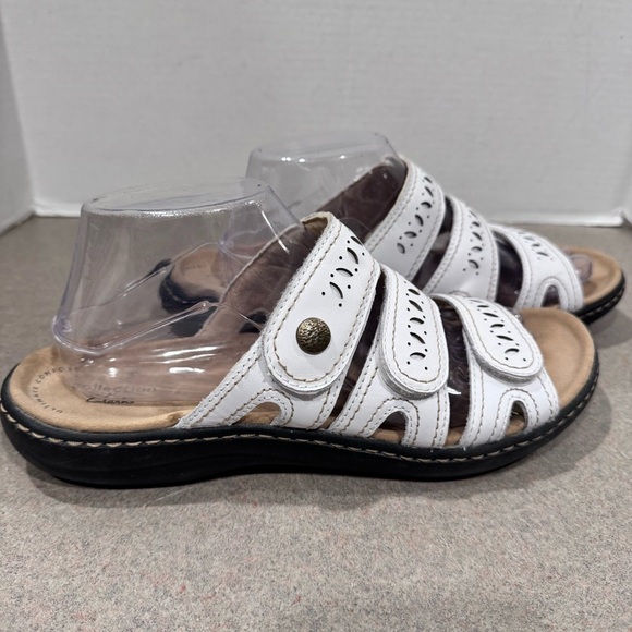 Clarks Women’s Leisa Cacti Q White Comfort Sandals 9.5 M Cutout Slides - Picture 1 of 9